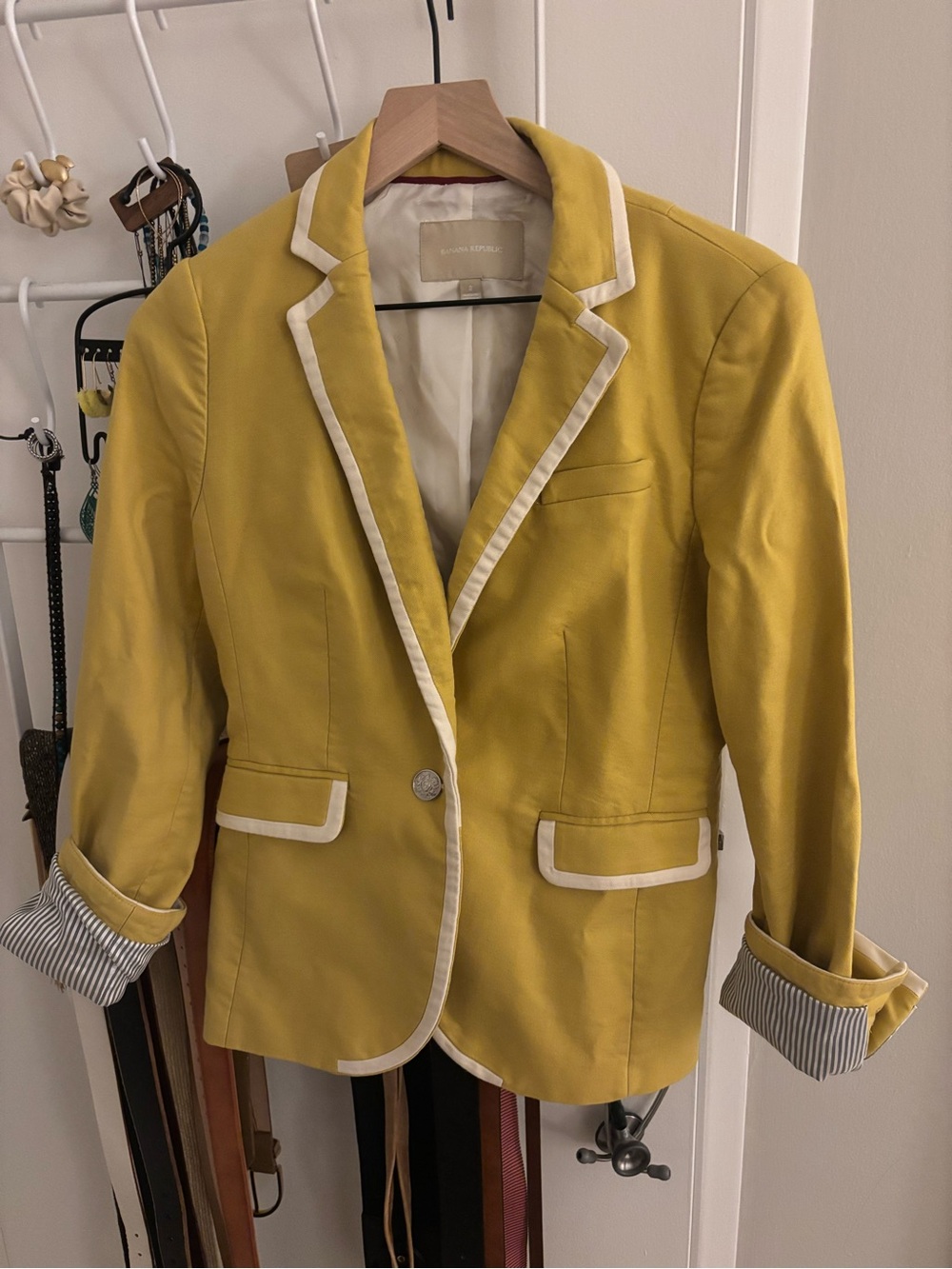 Banana Republic Yellow Blazer with White Trim